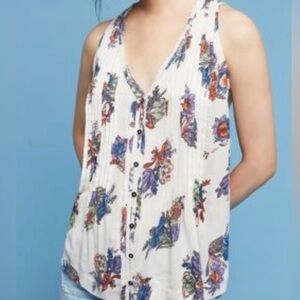 Maeve | Anthropologie Saona floral frayed button down tank top SIZE SMALL